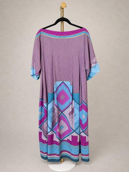 Gottex Dresses & Skirts - Gottex 70s Purple Geometric Maxi Kaftan Dress with Blue & Magenta Accents Small